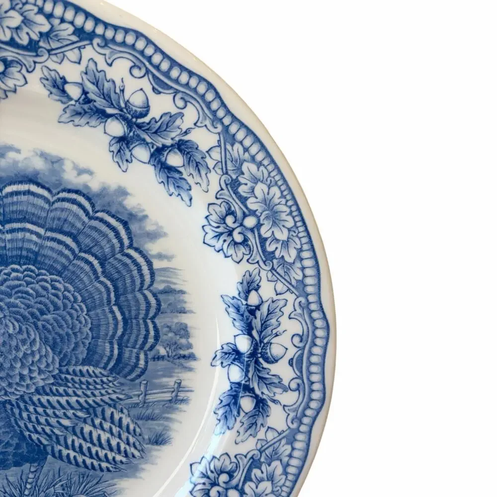 Royal Stafford Thanksgiving TURKEY Dinner Plates 11in Set of 4 Blue NEW
